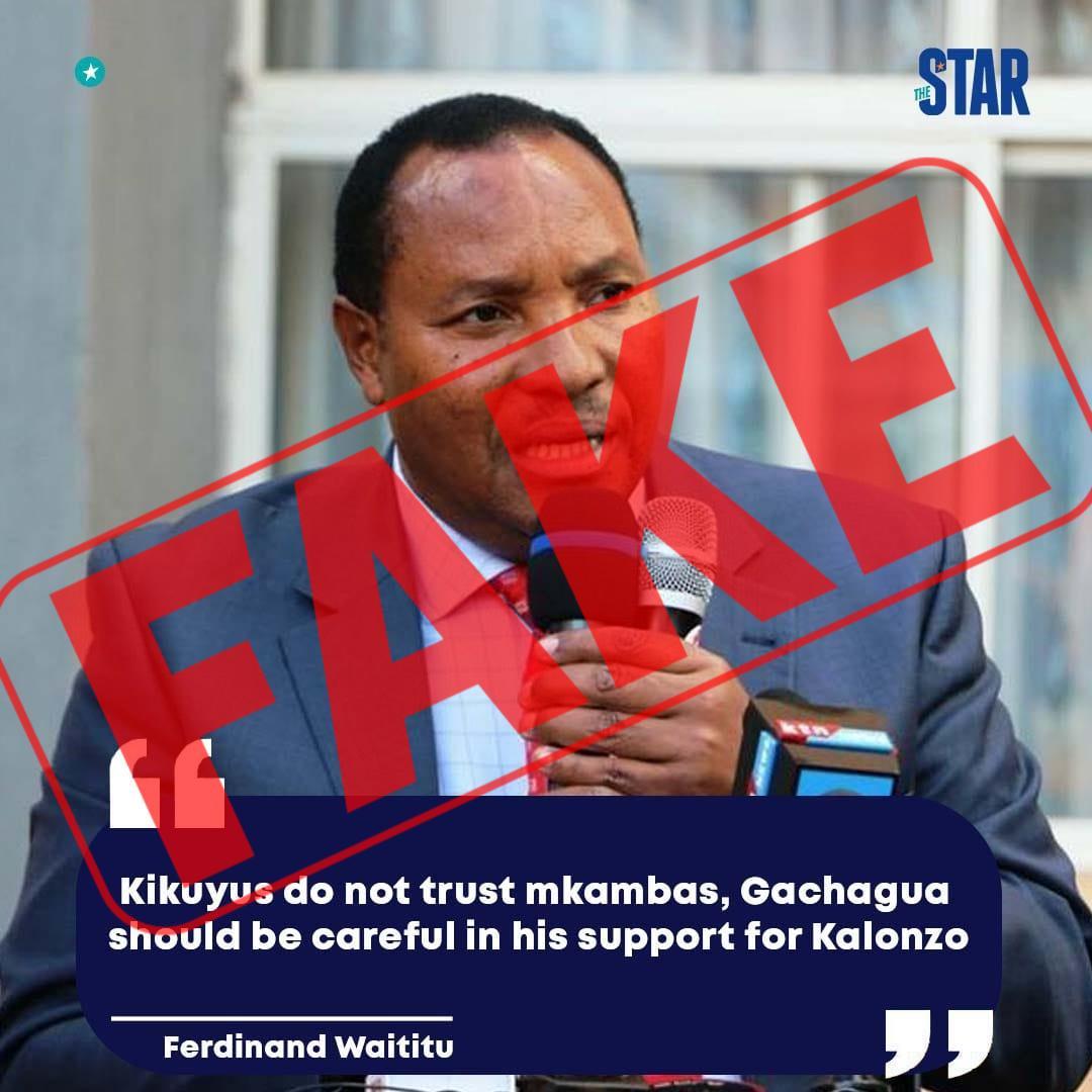 Claim Waititu warned Gachagua against Kalonzo Fake