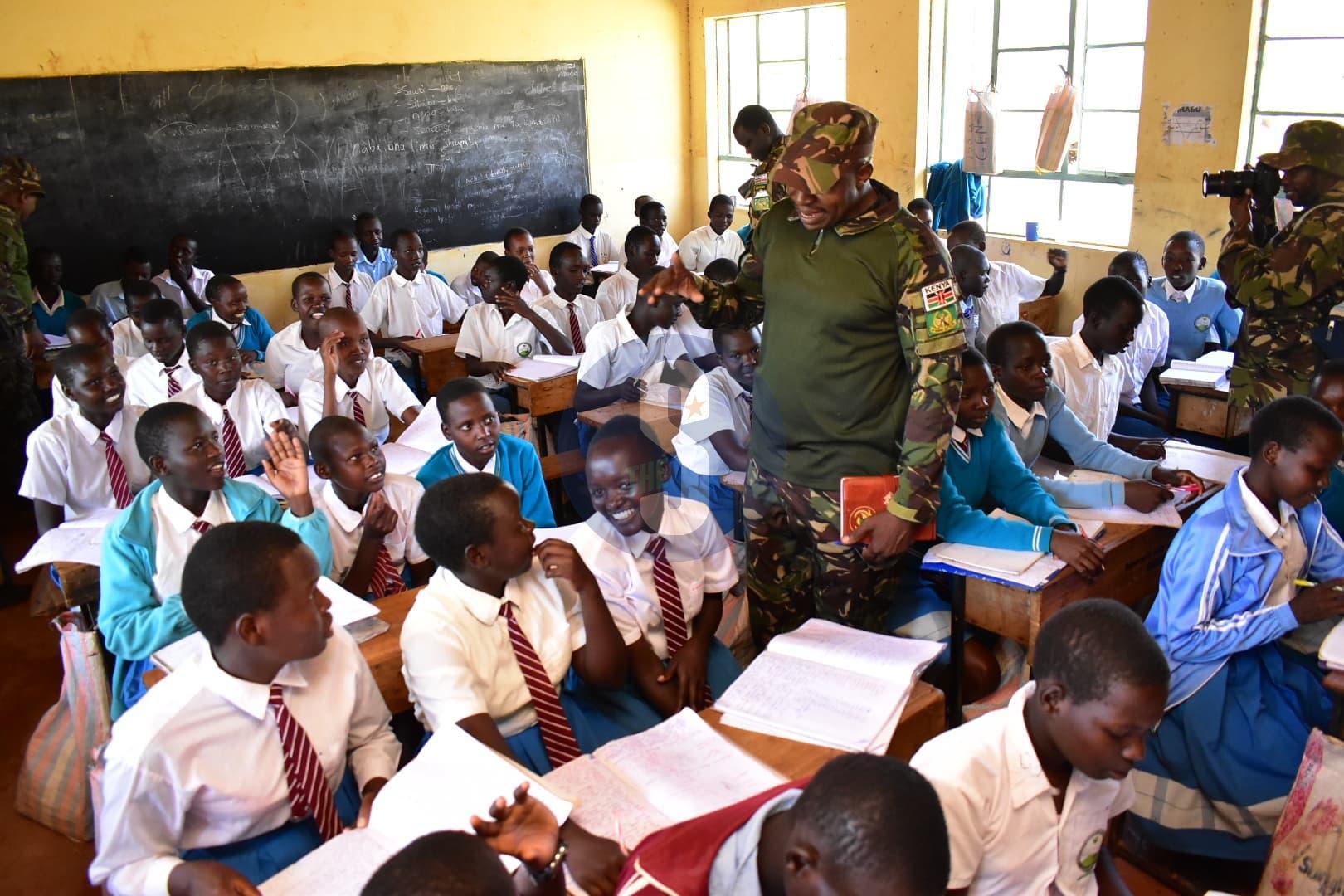 [PHOTOS] KDF interact with pupils as normalcy return in Baringo schools